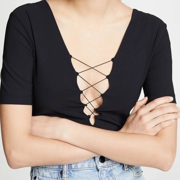Alexander Wang T deep v lace up black bodysuit - Picture 2 of 10